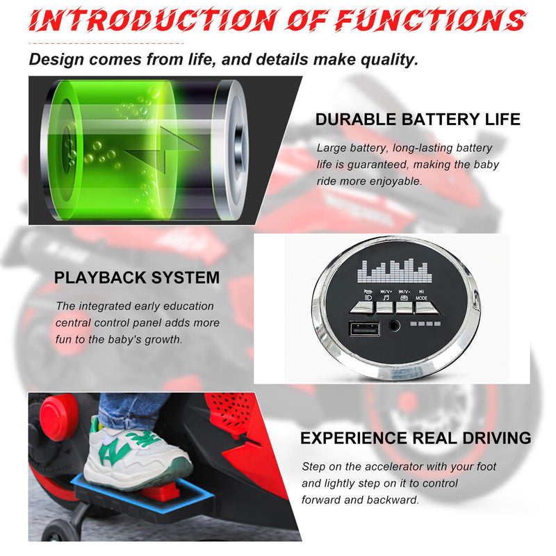 Red 12V Electric Ride-On Motorcycle for Kids