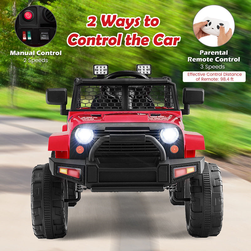 Red 12V Electric Ride-On Truck for Kids with Remote Control, Lights, and Music