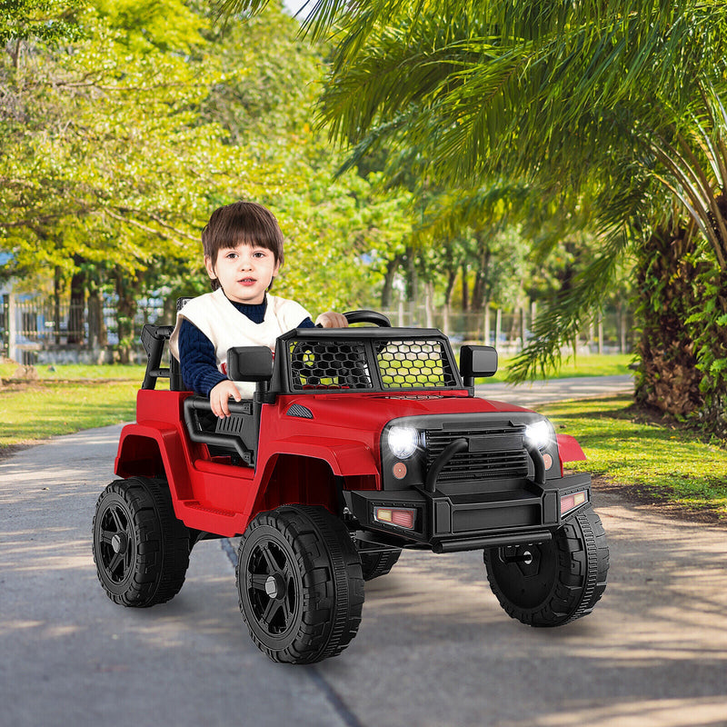 Red 12V Electric Ride-On Truck for Kids with Remote Control, Music, and Lights
