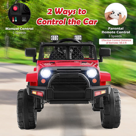 Red 12V Electric Ride-On Truck for Kids with Remote Control, Music, and Lights