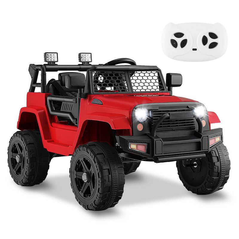 Red 12V Electric Ride-On Truck for Kids with Remote Control, Music, and Lights