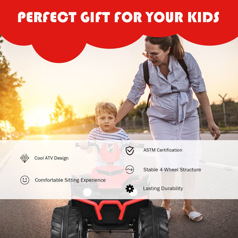 Red 12V Kids ATV Quad Ride On Car with LED Light and Music Toy