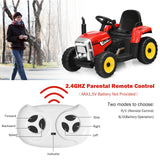 Red 12V Kids Ride On Tractor with Trailer, Remote Control, and LED Lights