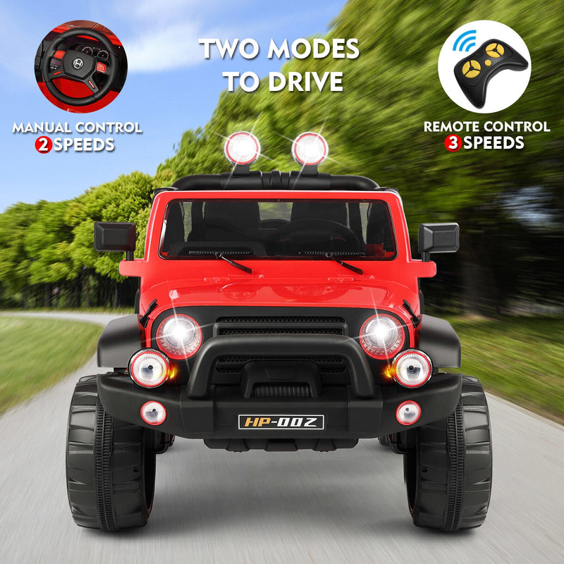 12V Double-Seater Electric Ride-On Truck for Kids with MP3, LED Lights, Cover, and Remote Control