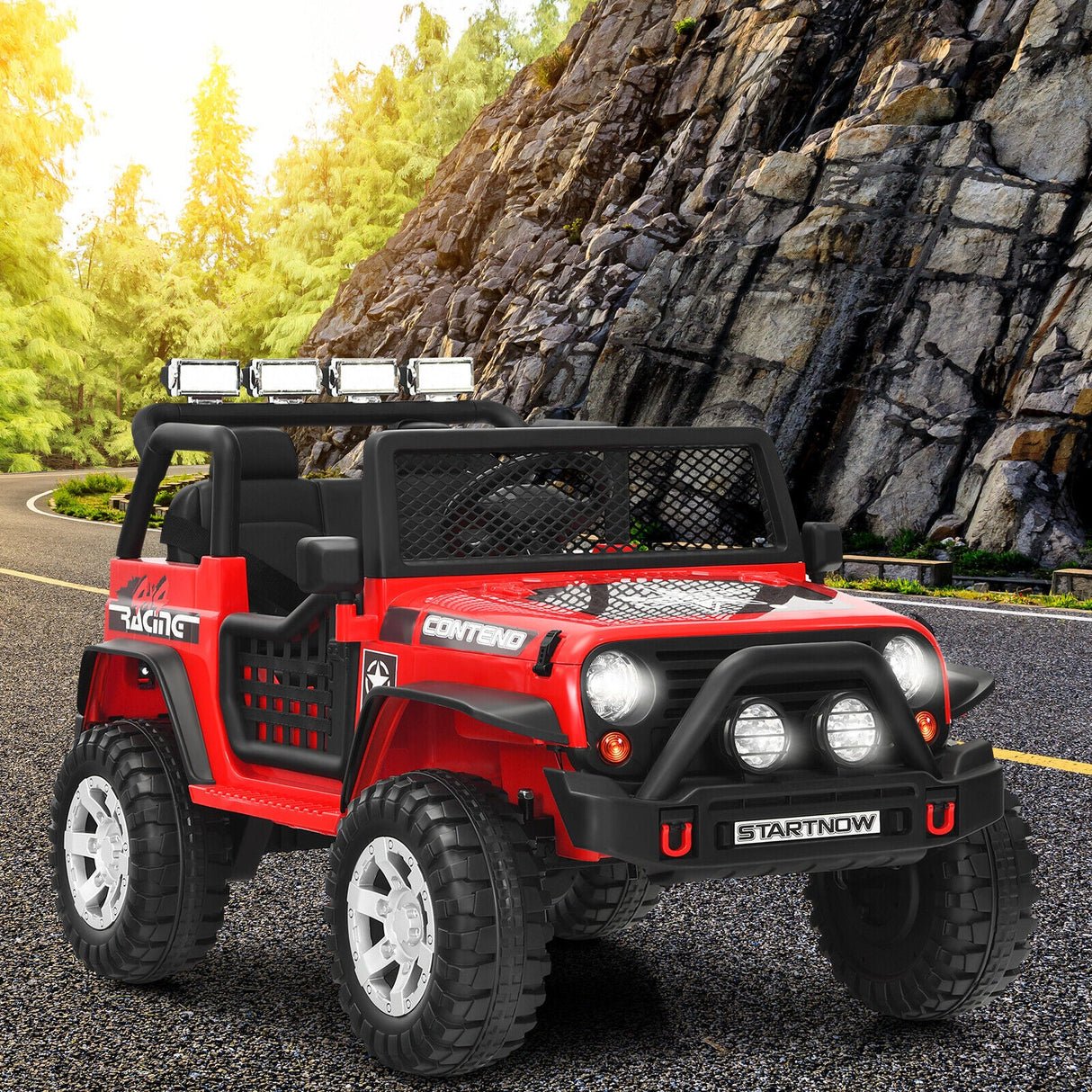 Red 12V Kids Ride On Truck with Remote Control & Lights - Electric Car for Endless Fun!