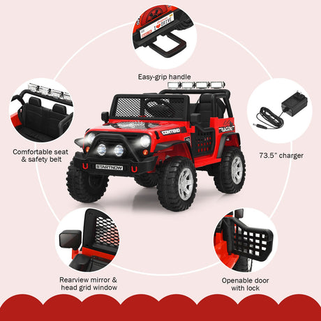 Red 12V Kids Ride On Truck with Remote Control & Lights - Electric Car for Endless Fun!