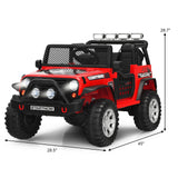 Red 12V Kids Ride On Truck with Remote Control, Lights, and Music