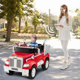 Red 12V Licensed Freightliner Kids Ride On Truck with Dump Box and Lights - Remote Control Included