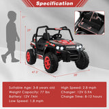 Red 12V Off-Road Electric Ride-On Truck with Realistic Horns and Engine Sounds for Kids