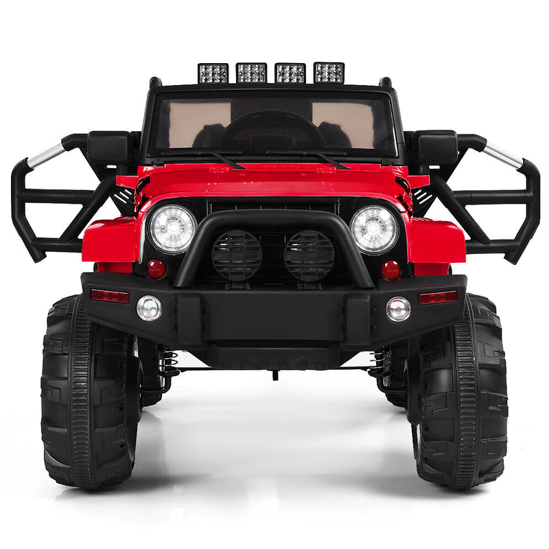 Red 12V Ride On Truck for Kids with Remote Control, MP3 Music, and LED Lights