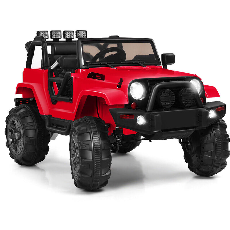 Red 12V Ride On Truck for Kids with Remote Control, MP3 Music, and LED Lights