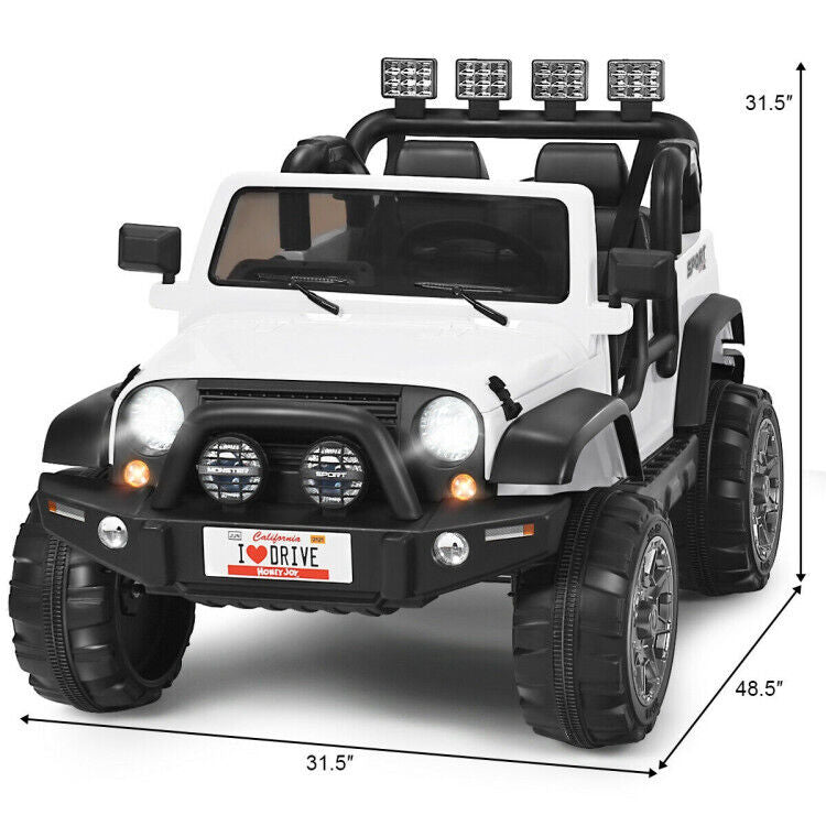 Red 2-Seater Ride on Car Truck with Remote Control, LED Lights, Storage, and USB Port for Kids