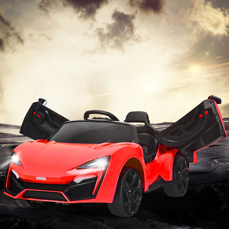 Red 2.4G RC Electric Ride-On Car for Kids with Light, Music, and Openable Doors