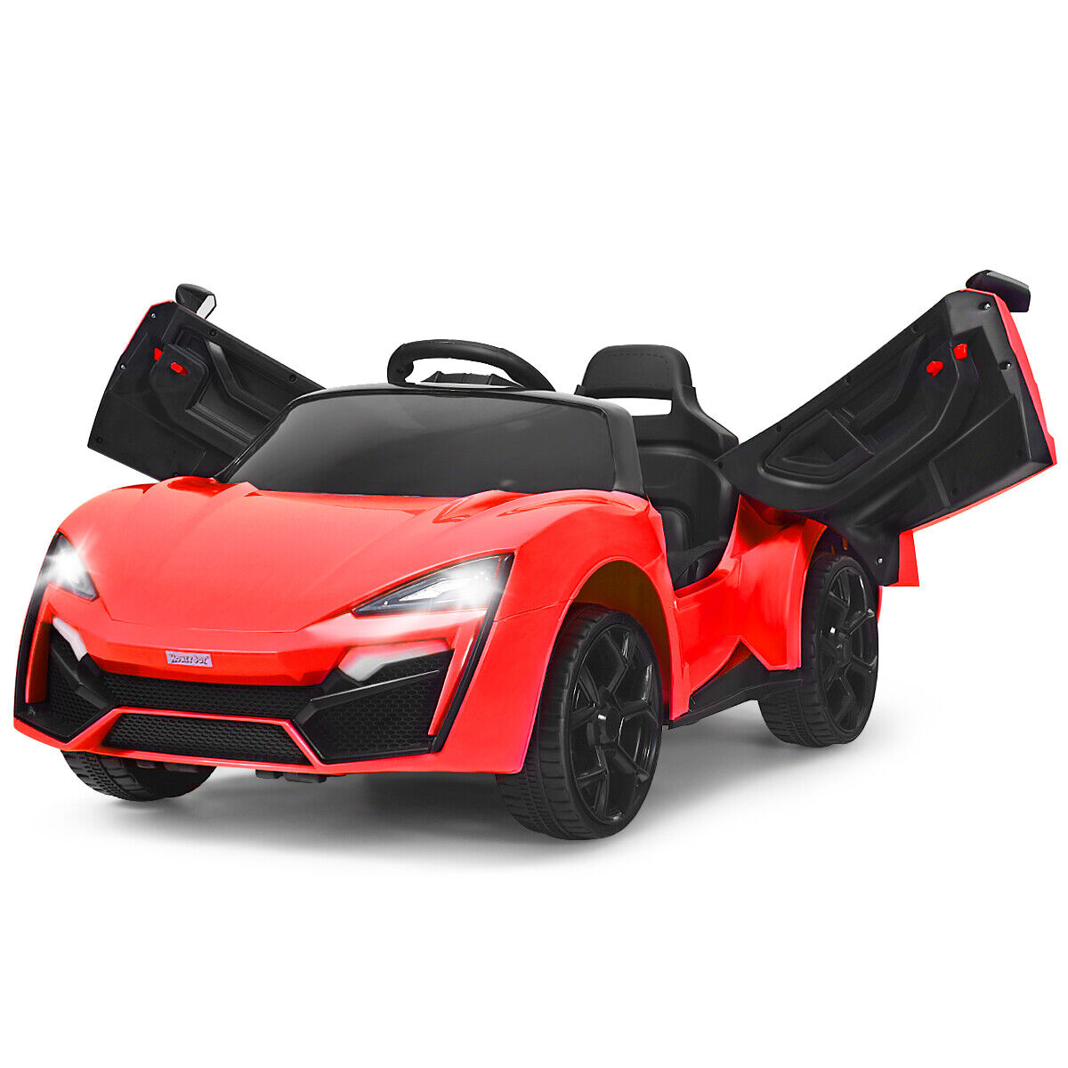 Red 2.4G RC Electric Ride-On Car for Kids with MP3, Lights, and Openable Doors