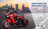 Red 3-Wheel Electric Motorcycle for Kids with Rechargeable 12V Battery