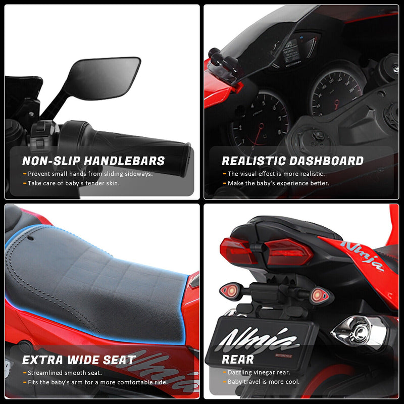 Red 3-Wheel Electric Motorcycle for Kids with Rechargeable 12V Battery