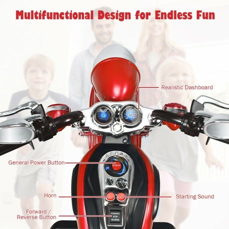 Red 6V Kids Chopper Motorcycle with Headlight and Music