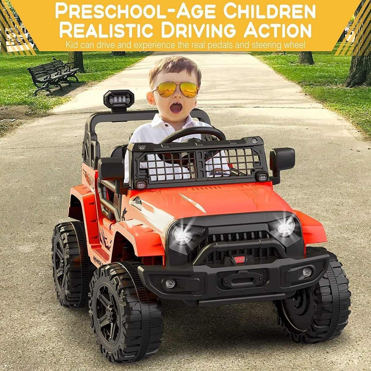 Red Electric Ride-On Car with Remote Control for Kids - 12V, LED Lights, MP3 Player, 1 Seat