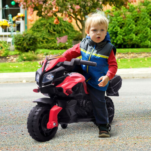 Red Electric Ride-On Motorcycle for Kids with Headlights and Training Wheels