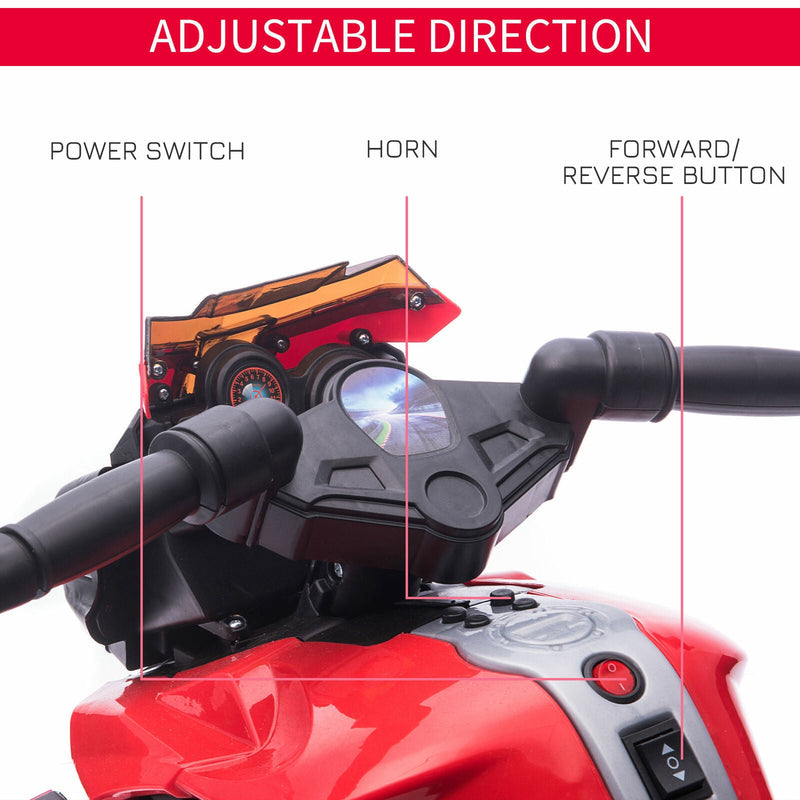 Red Electric Ride-On Motorcycle for Kids with Headlights and Training Wheels