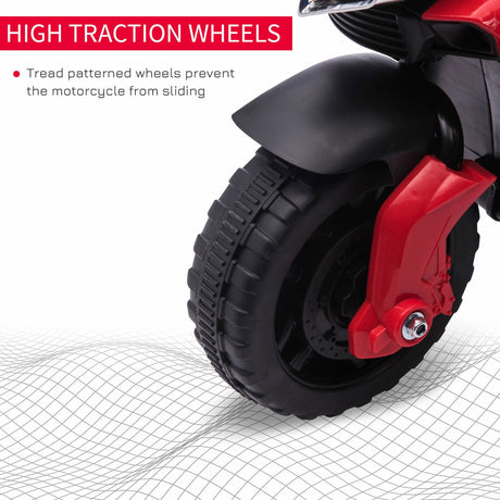 Red Electric Ride-On Motorcycle for Kids with Headlights and Training Wheels