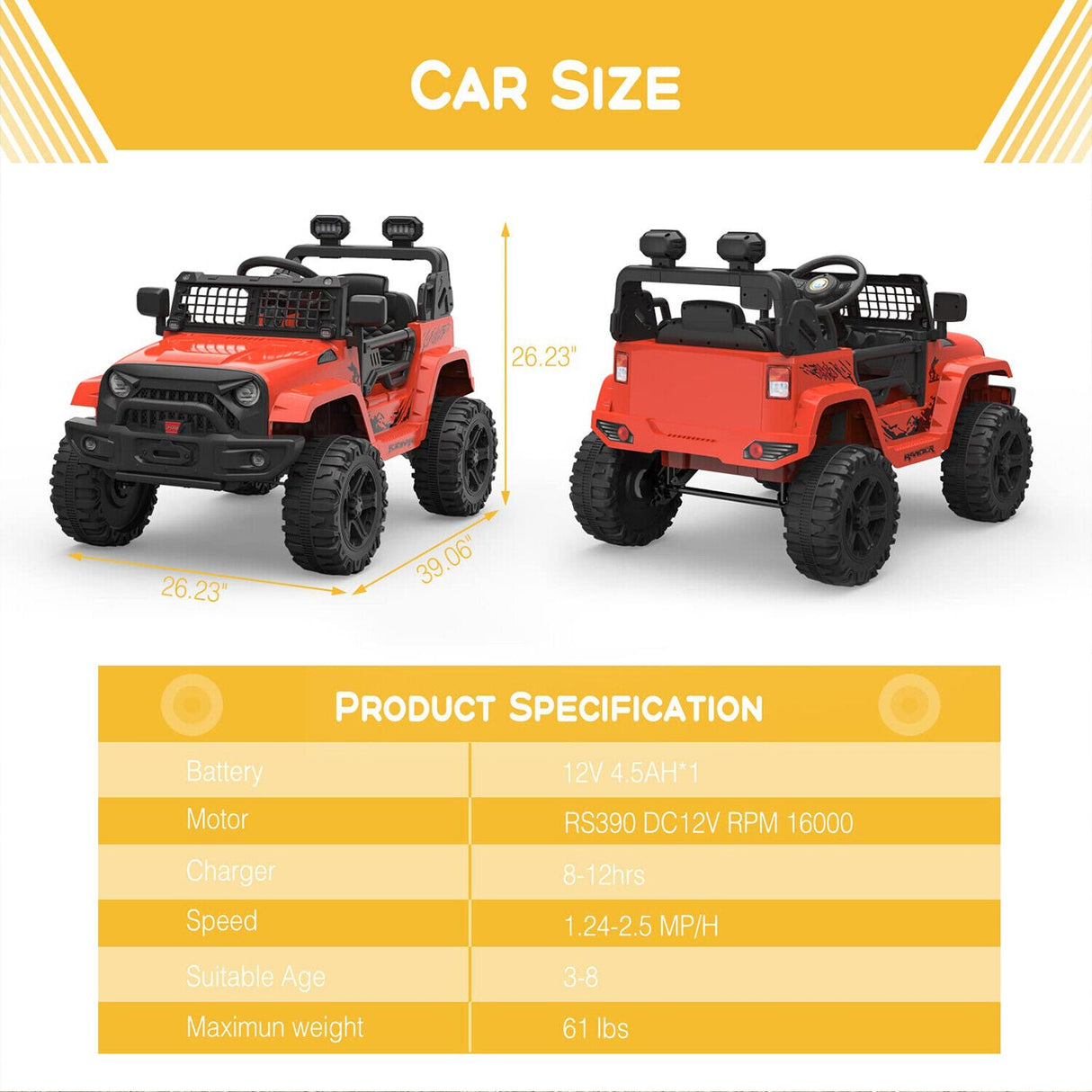 Electric Ride-On Truck with Remote Control, LED Lights, and Dual Speeds - 12V 35W