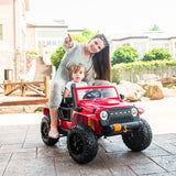 Red Parent-Child Ride On Truck Car with Remote Control, Music, and LED Lights - 12V 10AH