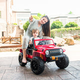 Red Parent-Child Ride On Truck with Remote Control, LED Lights, and Music - 12V 10AH