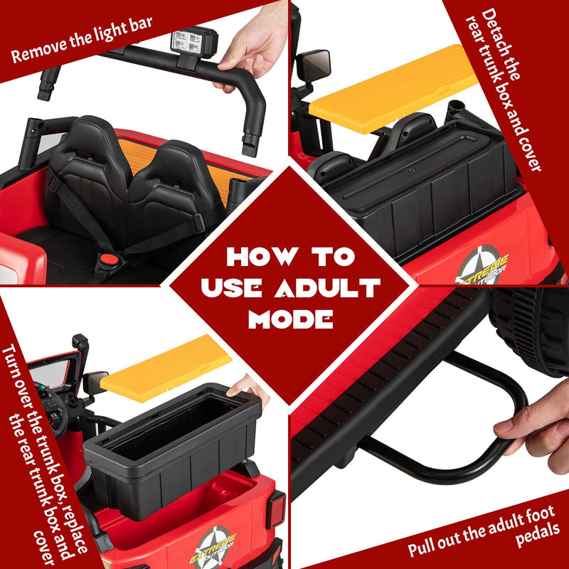 Red Parent-Child Ride On Truck with Remote Control, LED Lights, and Music - 12V 10AH