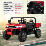 Red Ride-On Dump Truck with Dump Bed, Safety Belt, and Lockable Doors - 12V