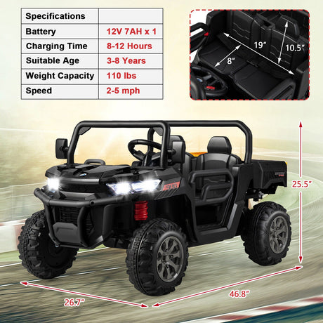 Remote Control Dump Truck with LED Headlights and Rear View Mirrors - 12V Ride-On Toy