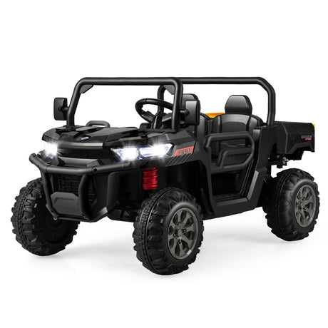 Remote Control Dump Truck with LED Headlights and Rear View Mirrors - 12V Ride-On Toy