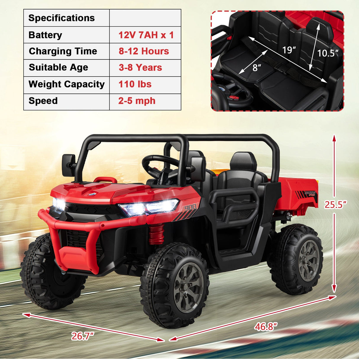 Remote Control Dump Truck with LED Headlights and Rear View Mirrors - 12V Ride-On Toy