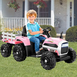 Remote Control Electric Tractor Car with Trailer for Kids - 12V Ride-On Toy