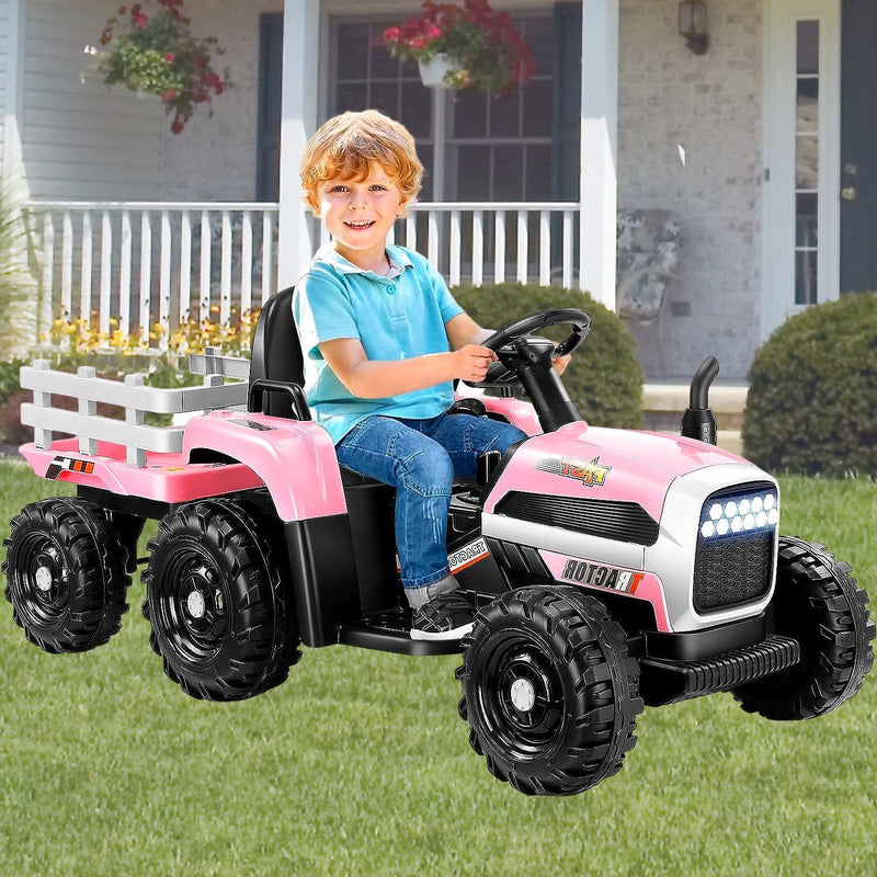 Electric Ride-On Tractor with Trailer for Kids - Remote Controlled Toy Car