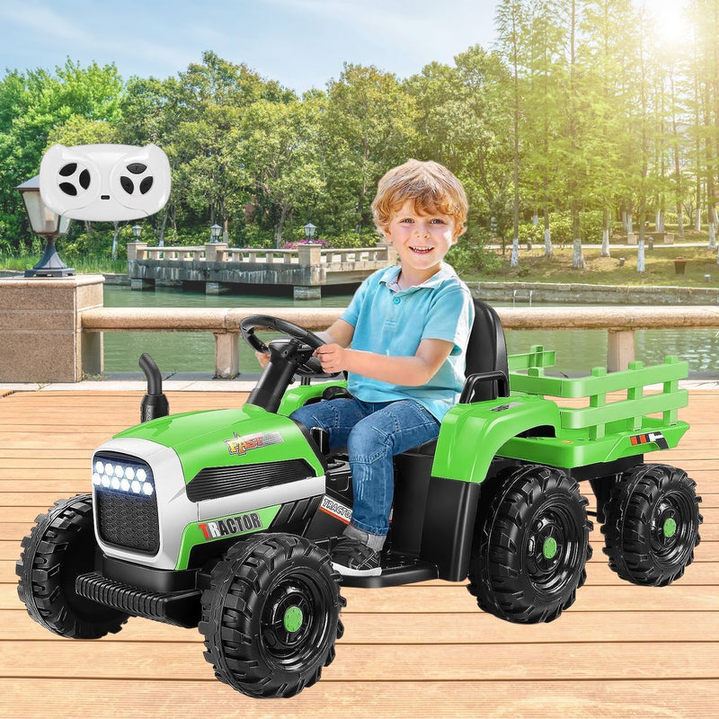 Electric Ride-On Tractor with Trailer for Kids - Remote Controlled Toy Car