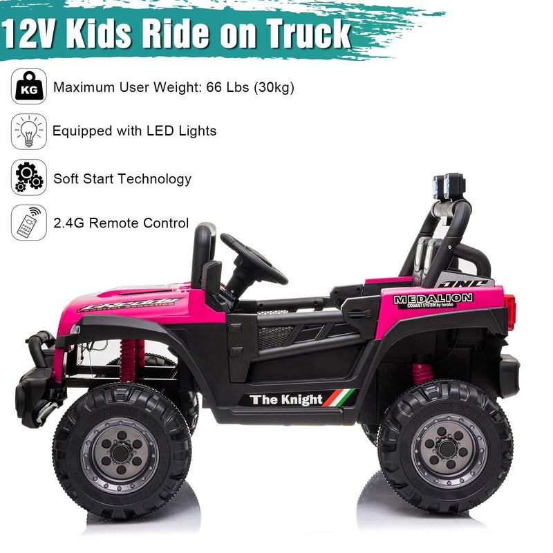 Remote Control Off-Road Truck Toy with LED Lights and Dual Drive - 12V Battery Powered
