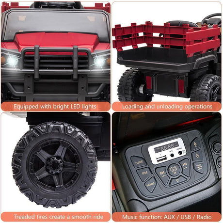 Remote Control Ride-On Tractor with Detachable Trailer for Kids