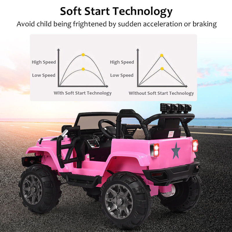 Remote Control Ride-On Truck for Kids with MP3 Player and LED Lights - Pink