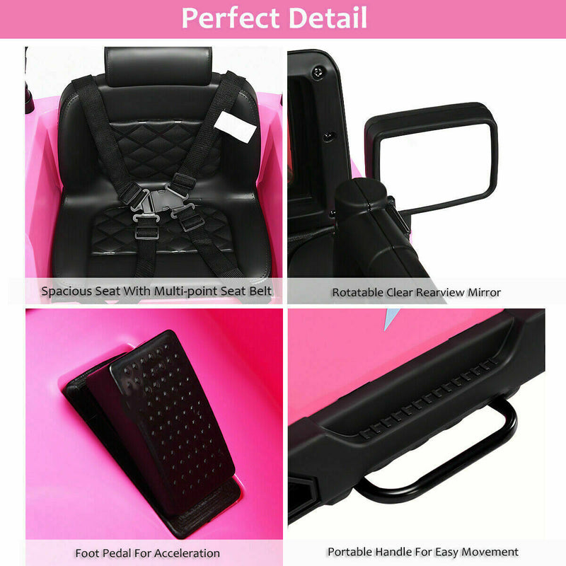 Remote Control Ride-On Truck for Kids with MP3 Player and LED Lights - Pink