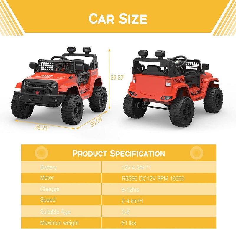 Remote Control Ride-On Truck with Bluetooth, LED Lights, and 2 Speeds for Kids