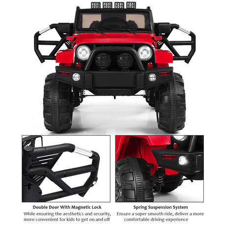 Remote Control Ride-On Truck with MP3 Player and LED Lights for Kids - Red