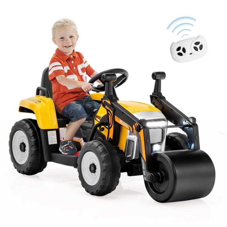 Remote Control Road Roller Ride-On Truck for Kids with Wide Seat