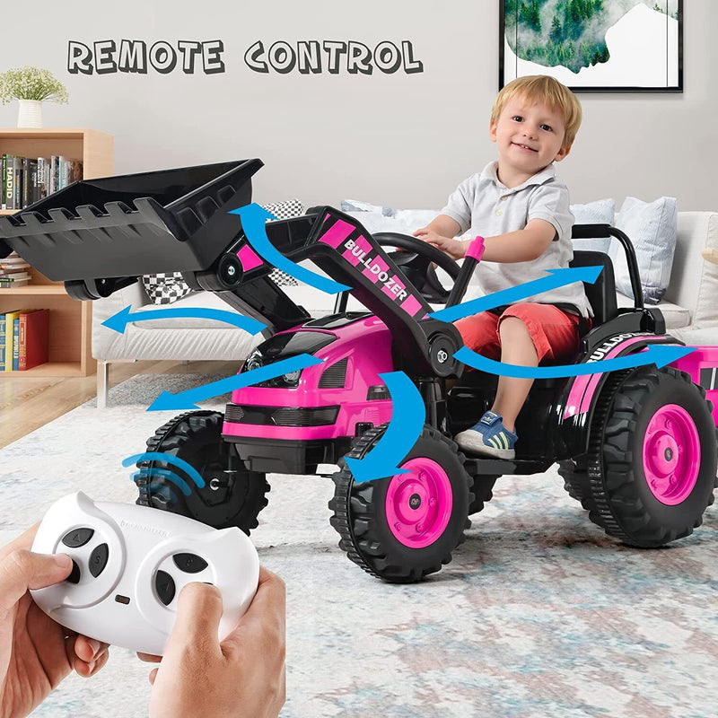 Remote Controlled 12V Bulldozer Ride-On Toy for Kids - Perfect for Construction Playtime!