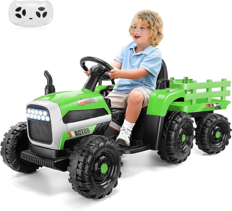 Electric Ride-On Tractor Car with Trailer for Kids - Remote Controlled Toy Vehicle (12V)