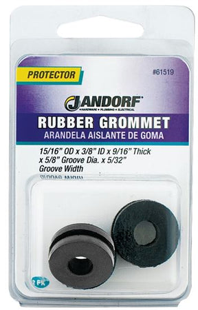 Jandorf  Grommet, Rubber, Black, 9/16 in Thick Panel 2pk #61519 Jandorf