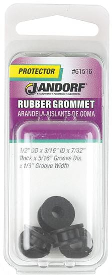 Jandorf Grommet, 3/16 in ID, 1/2 in OD, Rubber, Black, 7/32 in Thick Panel 5 pk #61516 Jandorf