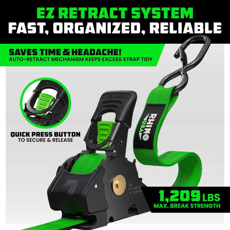 1" x 10' Retractable Ratchet Straps