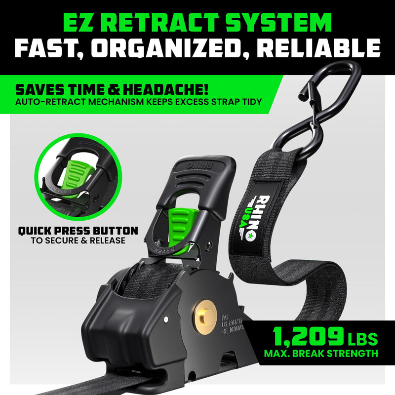 1" x 10' Retractable Ratchet Straps