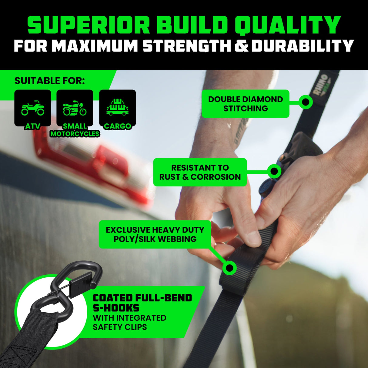 1" x 10' Retractable Ratchet Straps